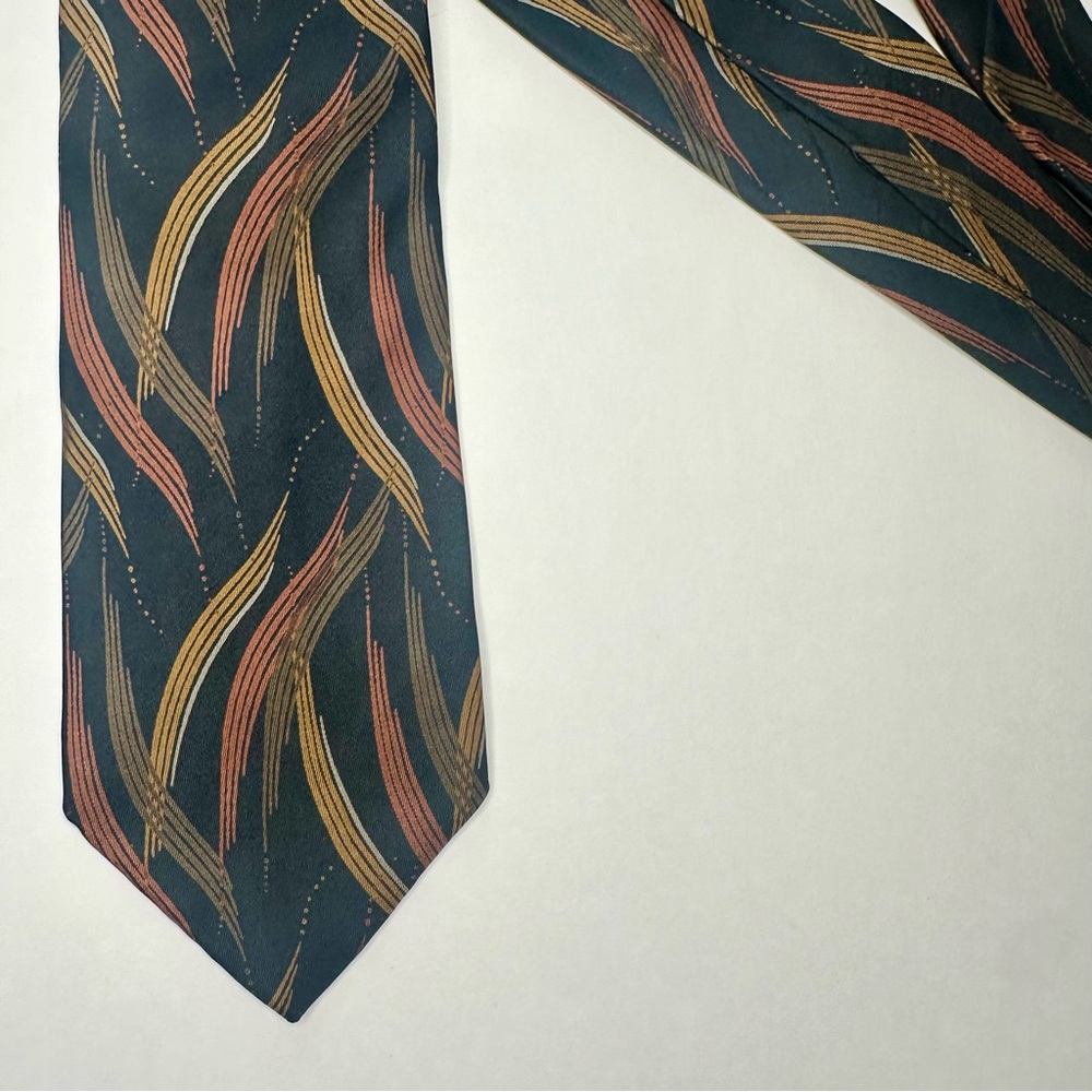 Vintage SERICA Black & Earth Toned Organic Pattern Classic Italian Silk Tie,